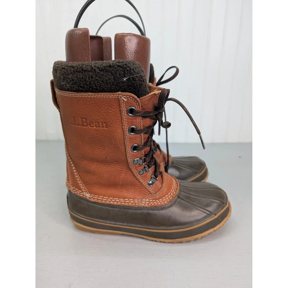 LL Bean Men's Snow Waterproof Leather Duck Boots Winter Brown Size 8 M 299620‎